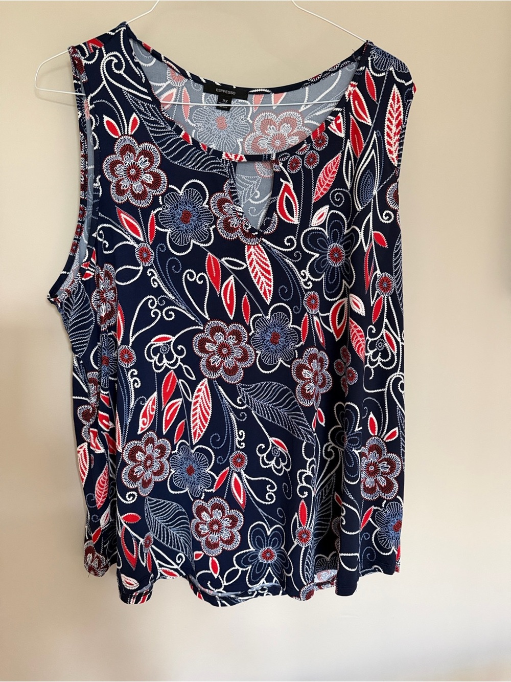 Espresso Sleeveless Navy Floral Keyhole Top